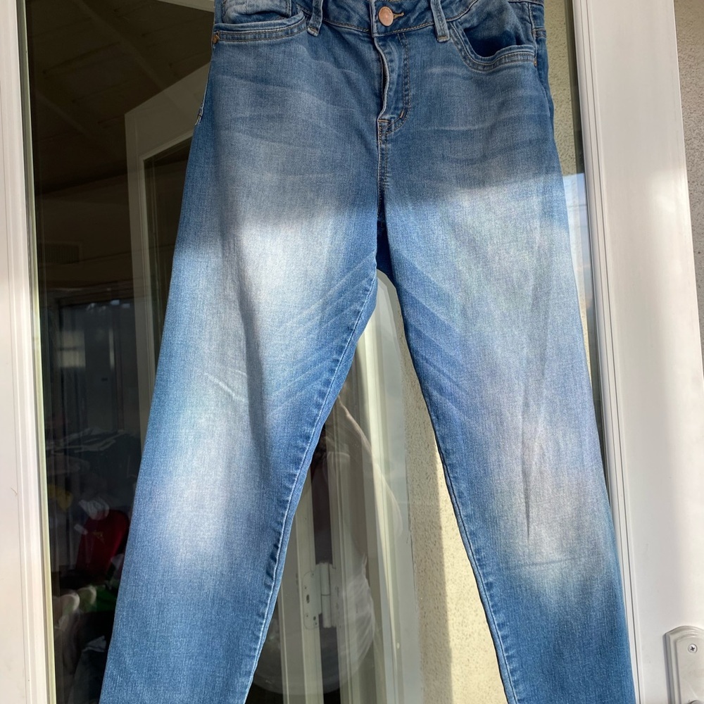 Democracy Freedom Ankle Skimmer Jeans Size 12 Blue Stretch Raw Hem - Picture 4 of 9